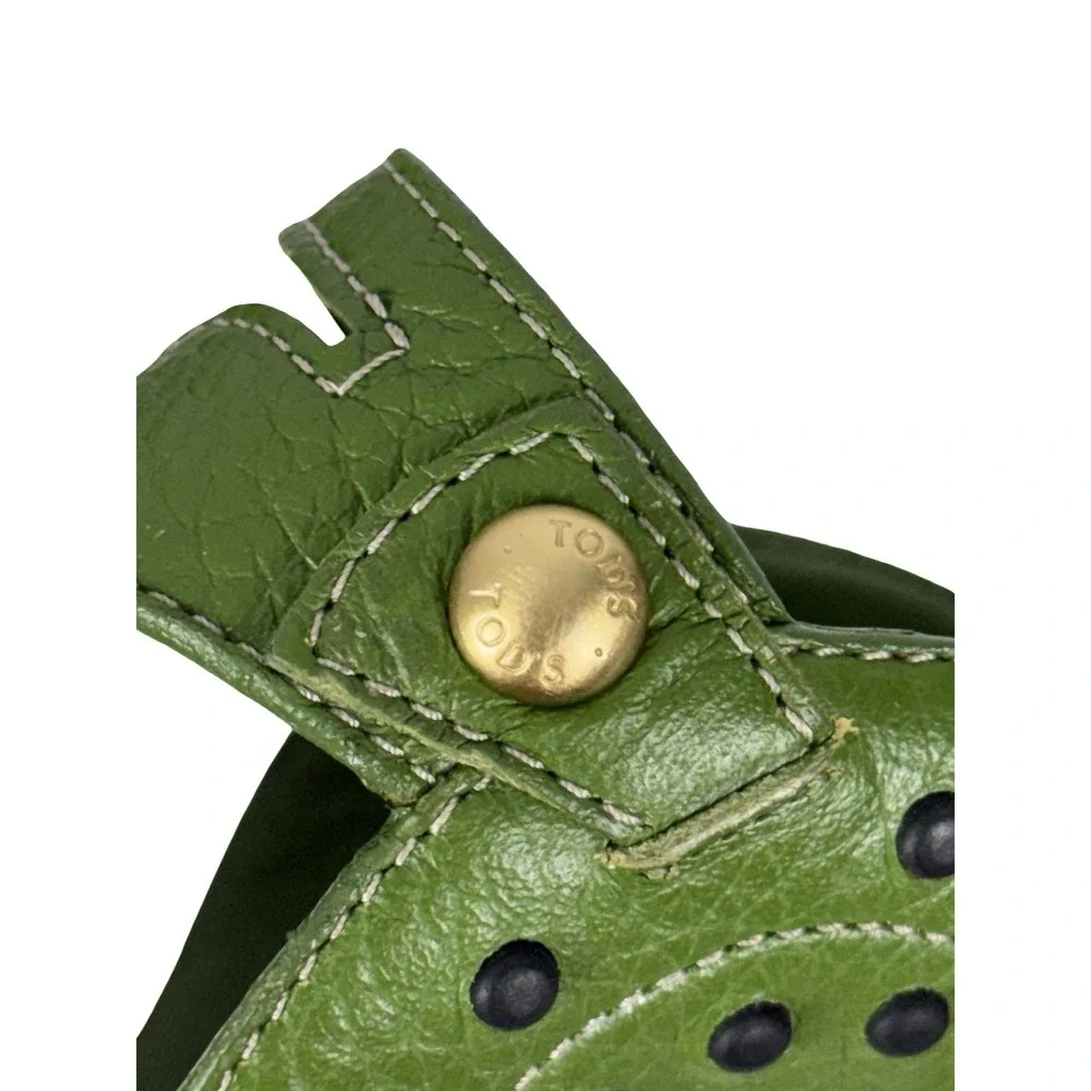 Tod's Womens EU 40.5 US 10.5 Studded High Heel Sandals Green Leather Casual
